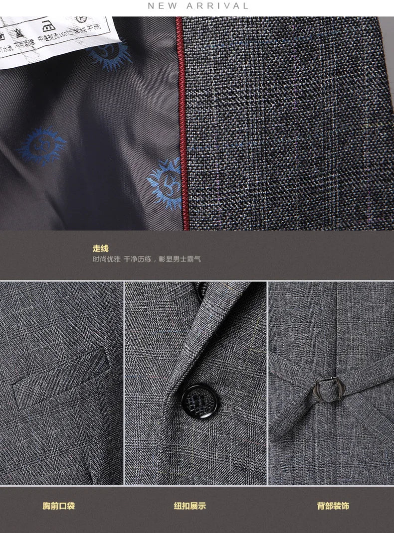 S-6XL Jacket Vest Pants Casual Plaid Retro Business Men's Suit 3Pcs or 2Pcs Set Groom Wedding Dress Blazer Waistcoat Trousers