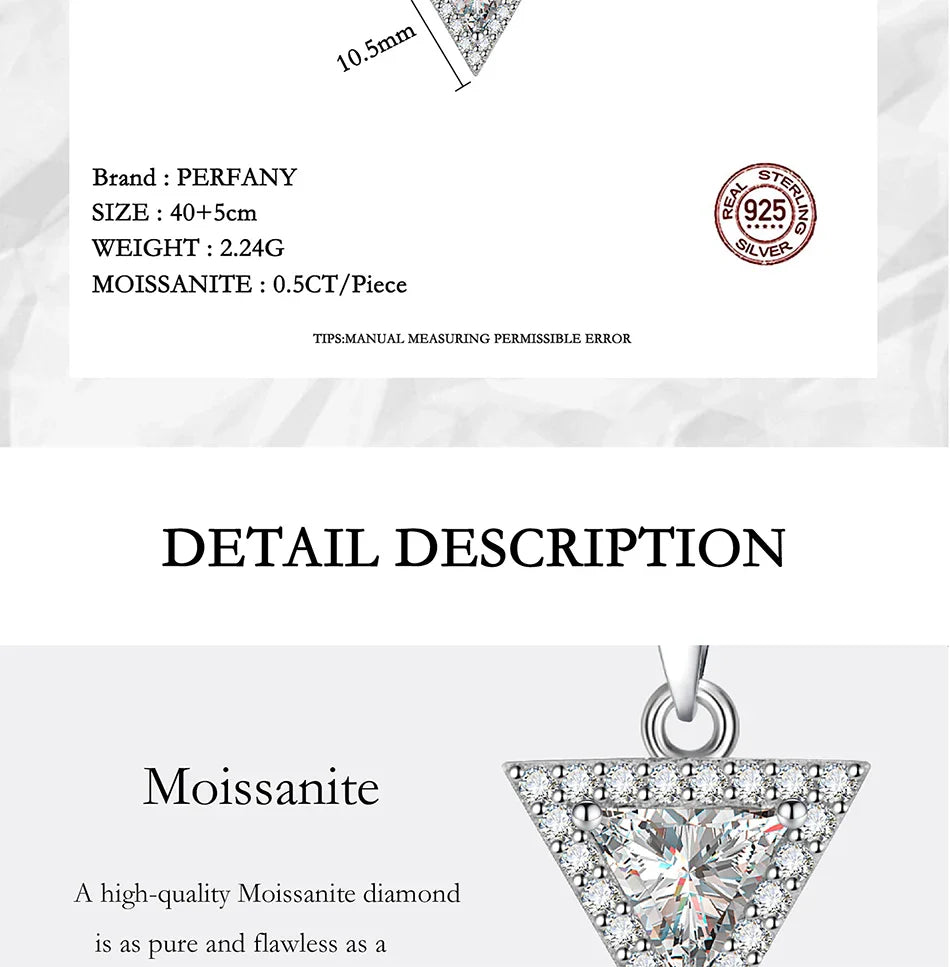 0.5/1CT Triangular Moissanite Necklace for Women S925 Pure Silver Laboratory Diamond Pendant Fashion Jewelry Party Gift