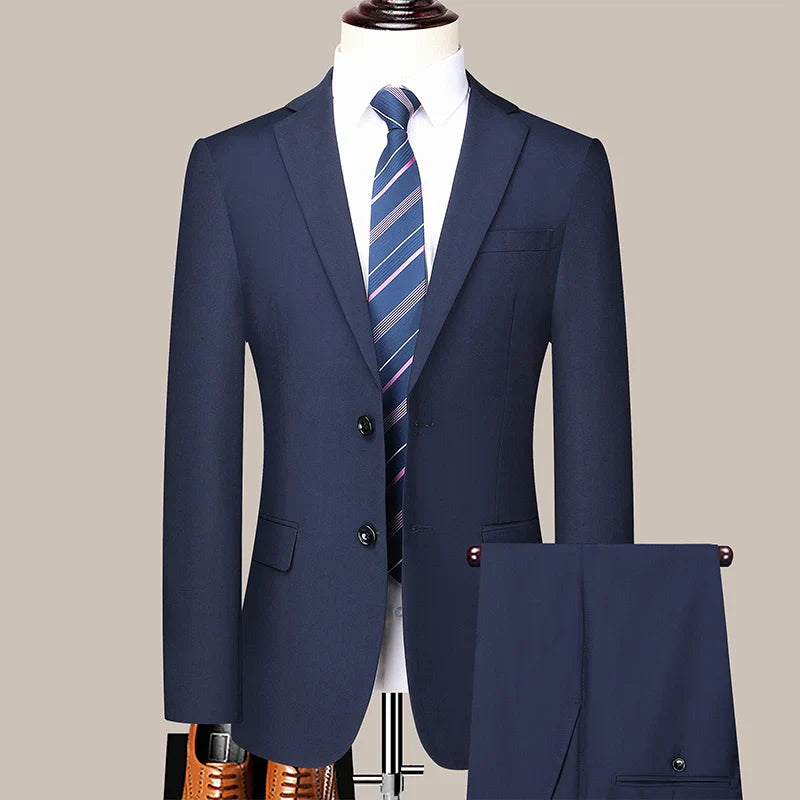 Men's Slim Fit Two-Button Wedding Suit Korean Style Business Formal Two-Piece Set with Trousers High-Quality 2025