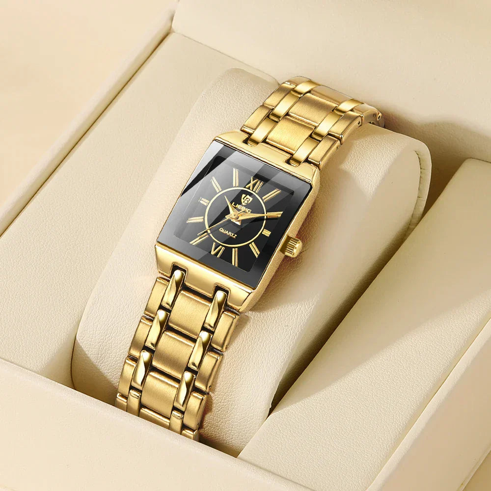 Luxury Quartz Wristwatches For Women Men Business Watch Simple Design Black Gold Stainless Steel Waterproof Quartz Clock