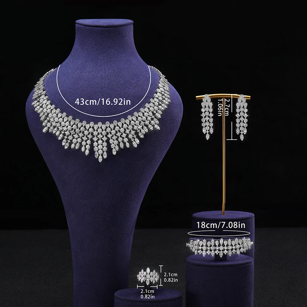 2024 New 4-piece Bride Zirconia Full Set Women's Party Jewelry, Luxury Dubai Nigeria CZ Luxury Crystal Wedding Necklace Set