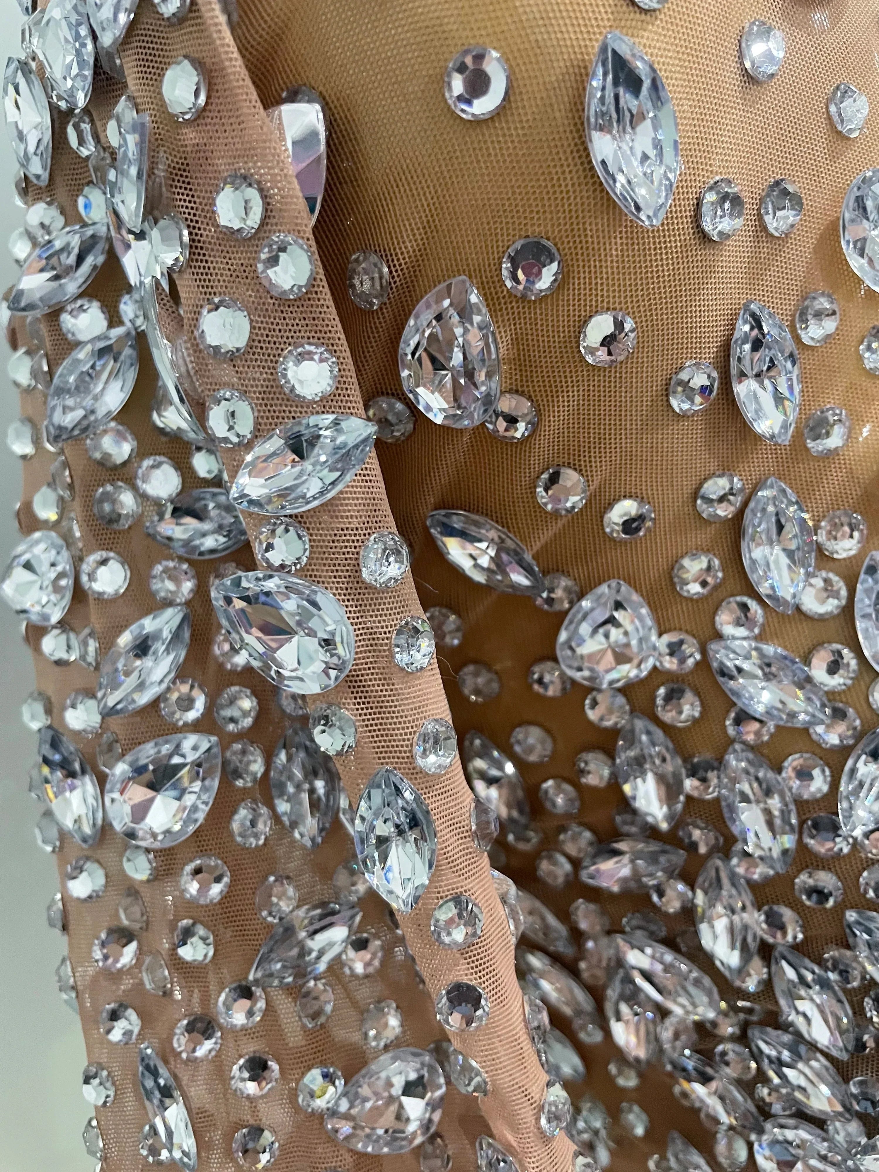 Sexy Shinny Rhinestone Stretch Mesh Transparent Long Dress 2025New Women Evening Birthday Party Prom Nightclub Singer Stage Wear
