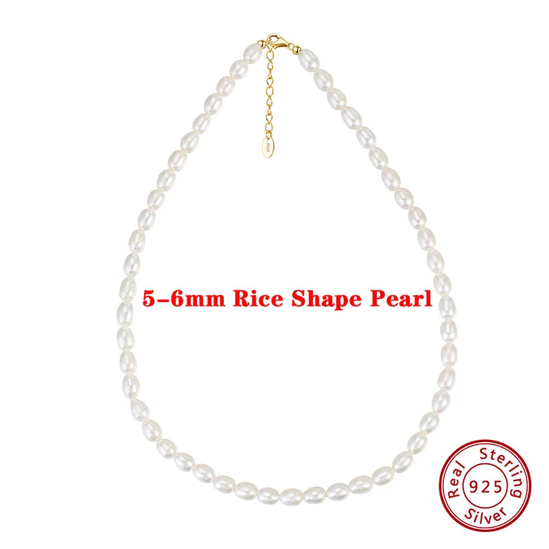 925 Sterling Silver Pearl Choker Necklace Handmade 5-6mm Handpicked Freashwater Pearl Chain for Women Jewelry GPN26
