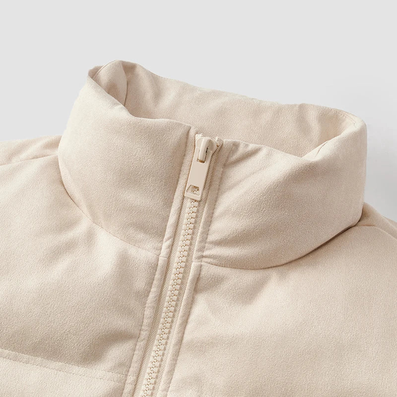 Down Jacket Men Textured Imitation Suede Stand Collar Loose 2025 Winter Man Clothing Warm Outerwear