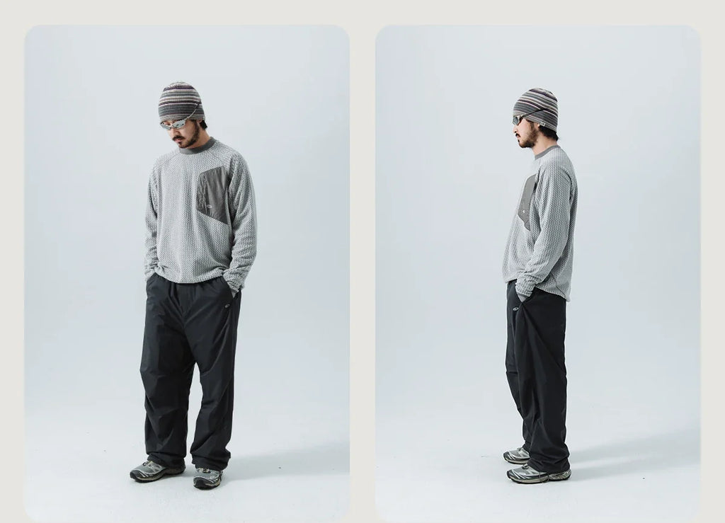 Mountain-Ready Crewneck: Engineered with Ribbed Neck, Reflective Logo, & Secure Chest Pocket for Outdoor Style Unisex