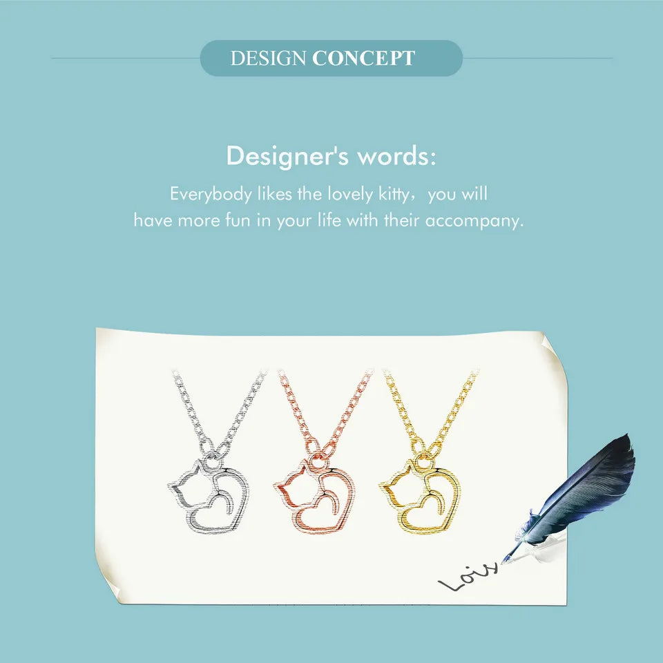100% 925 Sterling Silver Minimalist Lovely Cat Pendant Necklace Cute Animal Neck Chain for Women Birthday Gift SCN188