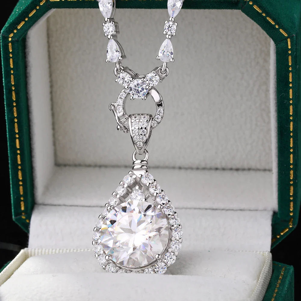 1-10carat Waterdrop Moissanite Diamond Pendant Necklace with High Carbon Tennis Neckchain 925 Sterling Silver Necklace for Women