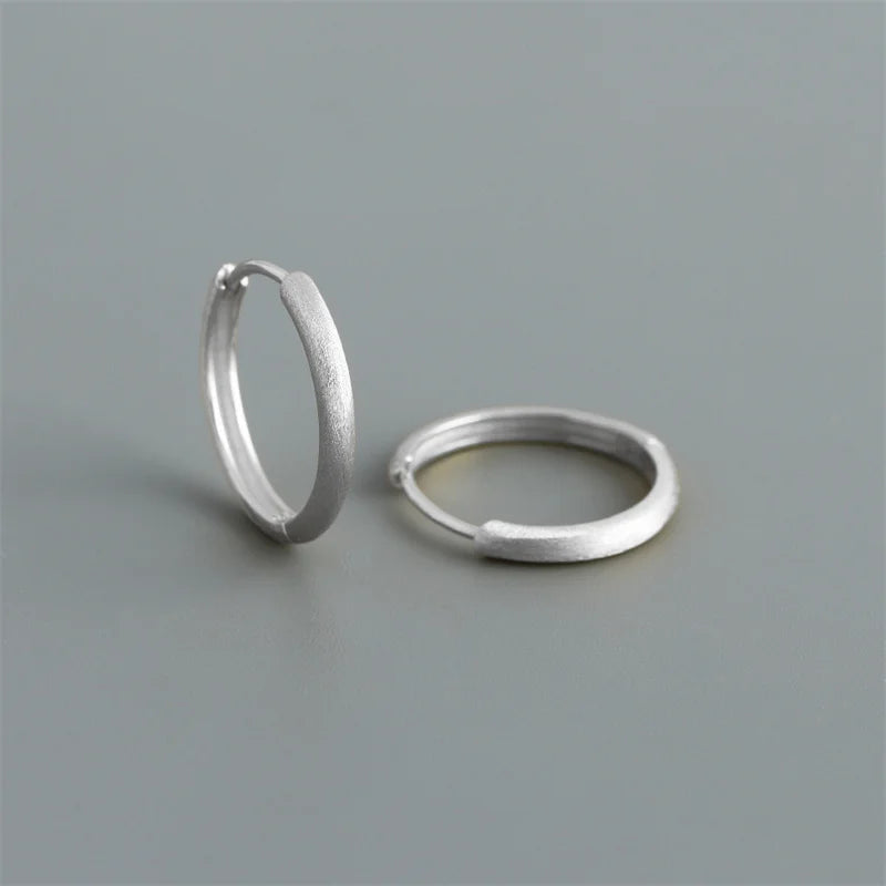 925 Sterling Silver Simple Matte Bohemian Round Ear Buckle for Women Punk Unisex Rock Hoop Earring Jewelry Accessories