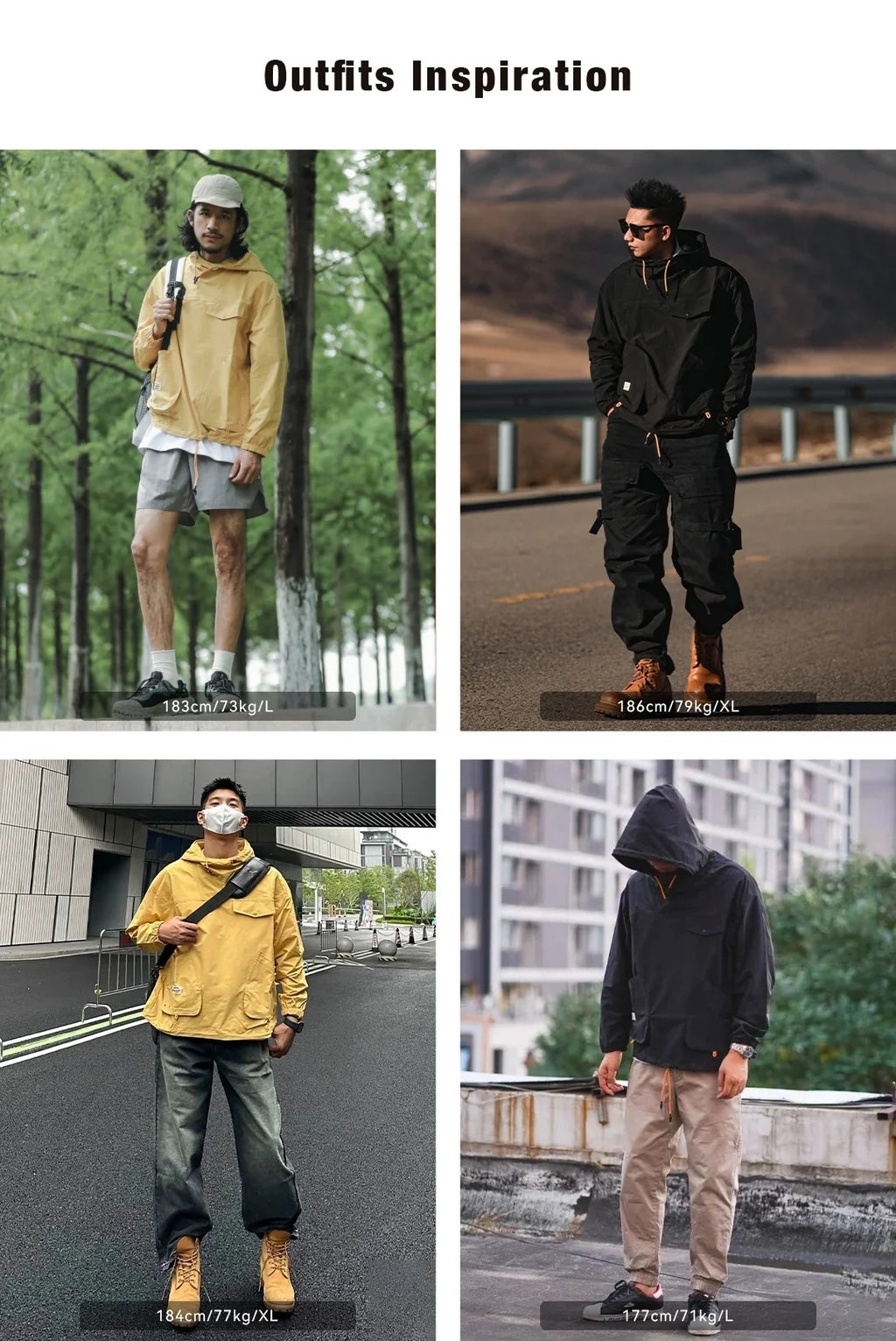 Casual Outdoor Multi-pocket Hooded Men's Jackets Spring Fall Loose Windbreak Parka Ginger Climbing Outerwear Track Jacket