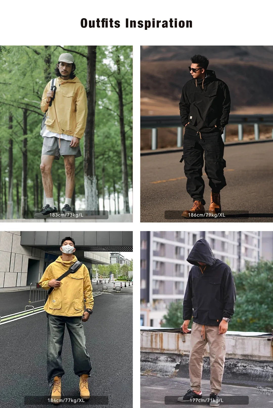 Casual Outdoor Multi-pocket Hooded Men's Jackets Spring Fall Loose Windbreak Parka Ginger Climbing Outerwear Track Jacket