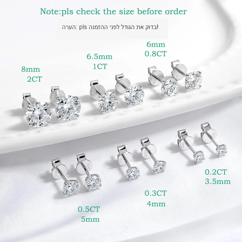 0.2-2CT Certified Moissanite Stud Earrings for Women 4 Claw Sparkling Wedding Party Jewelry Sterling Silver S925