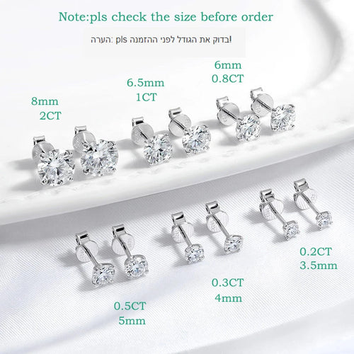 0.2-2CT Certified Moissanite Stud Earrings for Women 4 Claw Sparkling Wedding Party Jewelry Sterling Silver S925