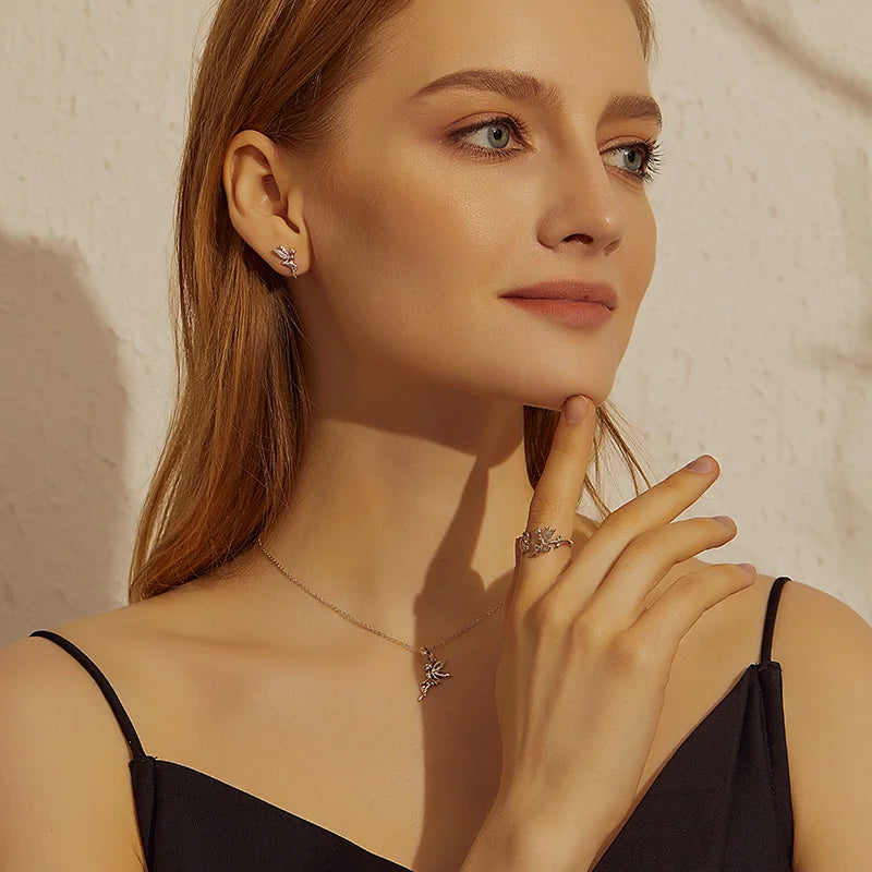 Authentic 100% 925 Sterling Silver Flower Fairy Pendant Long Chain Necklace for Women Birthday Gift Fine Jewelry SCC359