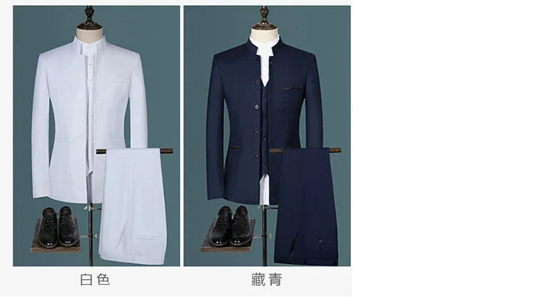 Suit (Blazer+ Vest + Pants) Men's Fashion Gentleman Business Outdoor Standing Collar Gentleman Wedding Work Casual MAO Suit