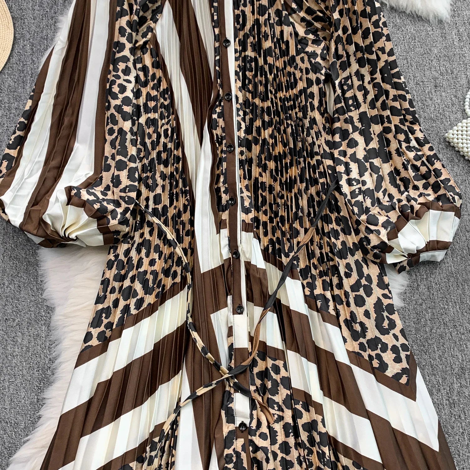 Printed round Ne Lantern Sve Dr Women's Single Button Waist Cinch Maxi Skirt Long Dr Commute Sle Autumn