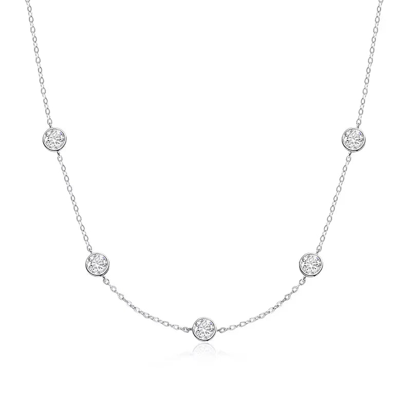 18k Plated 2.5CTTW Classic Bubble Moissanite Necklace for Women Sparkling Pendant Sterling Silver 925 Chain Wedding
