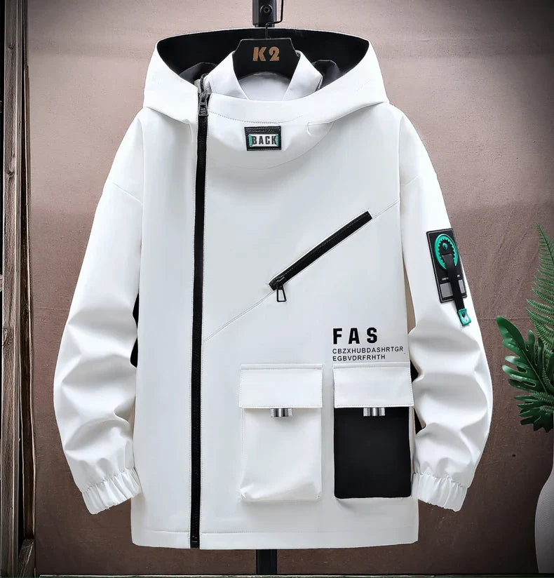 Zipper Jacket Men's Pilot Hooded Jacket Spring/Autumn Baseball Uniform Tide Card Loose Pullover Front Pocket Adding velvet Coat
