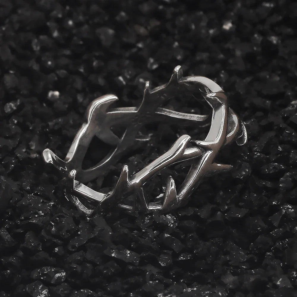 925 Sterling Silver Gothic Thorn Couple Rings for Women Men Punk Retro Cool Spiky Finger Ring Adjustable Hip-hop Y2k Jewelry