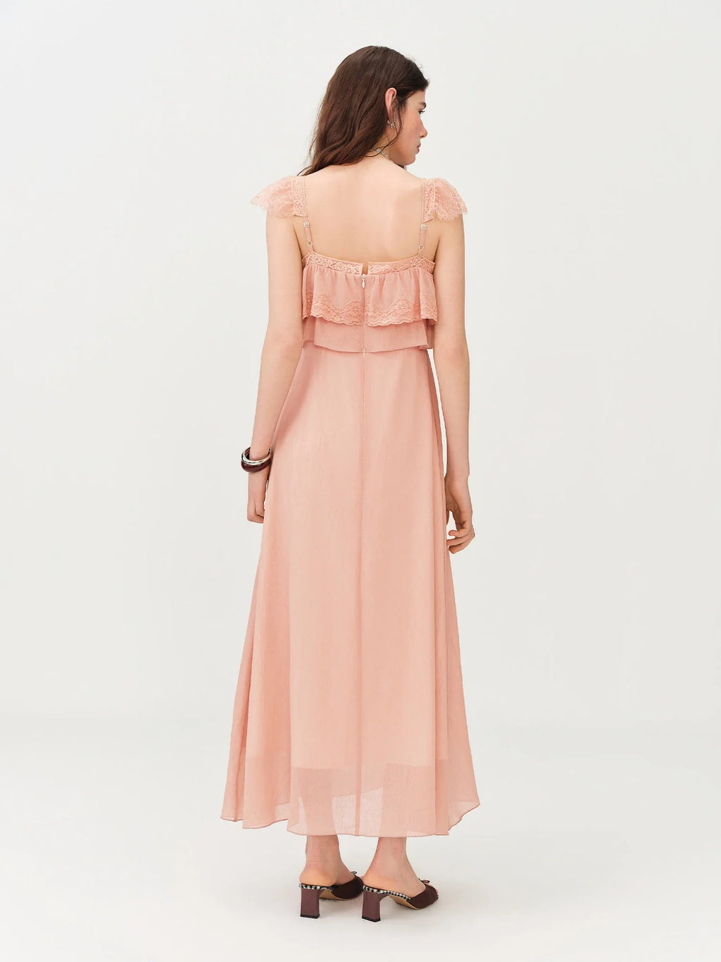 2026 Summer Women's Cap Sleeve Ruffle Hem Slip Dress, Slim Fit Flowy Maxi Dress for Y2K Coquette & Romantic Vacation Style