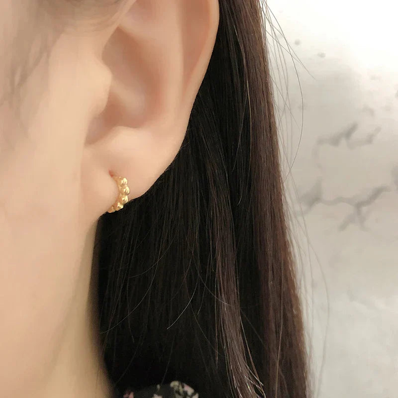 925 Sterling Silver Simple Fashion Glossy Beads Gold Huggies Hoop Earrings for Women Gothic Piercing Jewelry Accessories