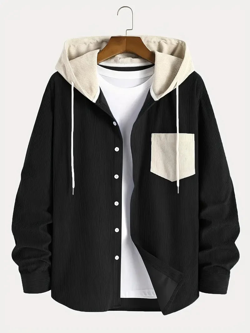 The 2025 new fashion trend spring and autumn corduroy hooded jacket is comfortable and casual for daily commuting for men