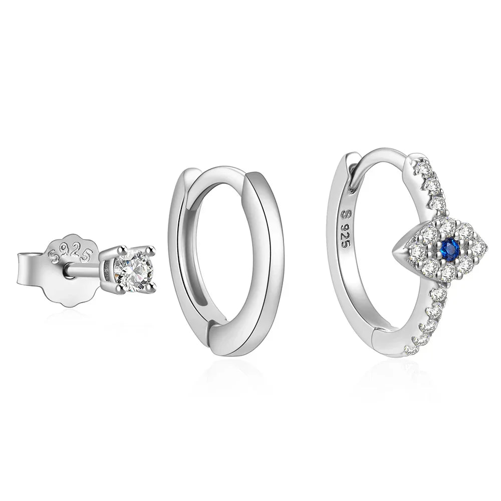 925 Sterling Silver 3PCS DIY Hoop Earring With Piercing Stud Earring Set Women Men Party Wedding Jewelry Set pendientes 925