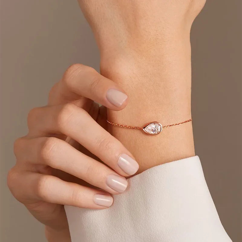 1/2CT Marquise Pear Cut Moissanite Solitaire Link Bracelet Women s925 Silver Bezel Setting Lab Diamond Bridal Wrist Chain