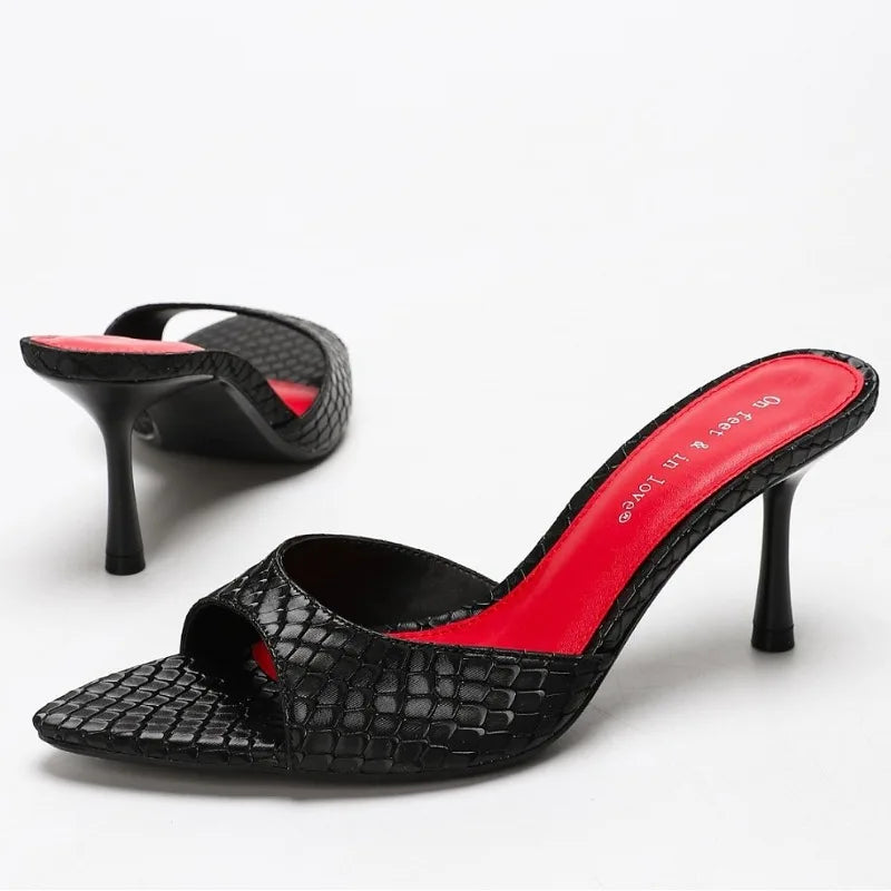 Sexy Brand High Heels Slides Female Slippers New Summer Open Toe Sandals Female Concise Mature Designer Banquet Party Shoe Woman
