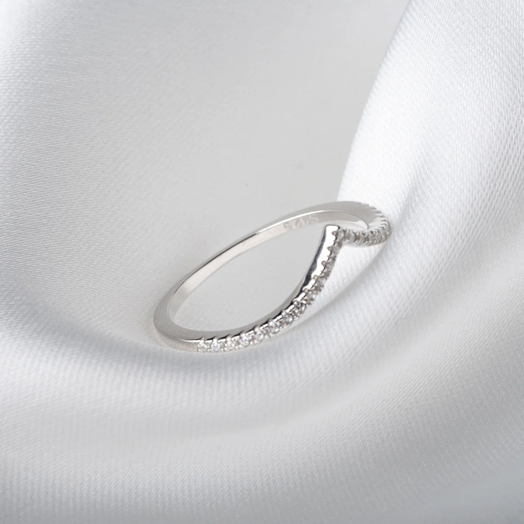 Moissanite D Color Round Cut 925 Sterling Silver V Shape Stackable Wedding Ring for Woman Diamond Jewelry