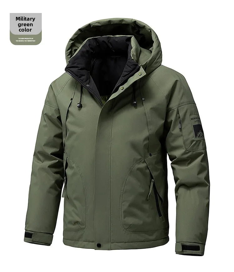 Thick Padded Waterproof Jacket Men Outdoor Softshell Zip Up Hooded Jacket Windbreaker Hiking Camping Coat Autumn Winter Overcoat
