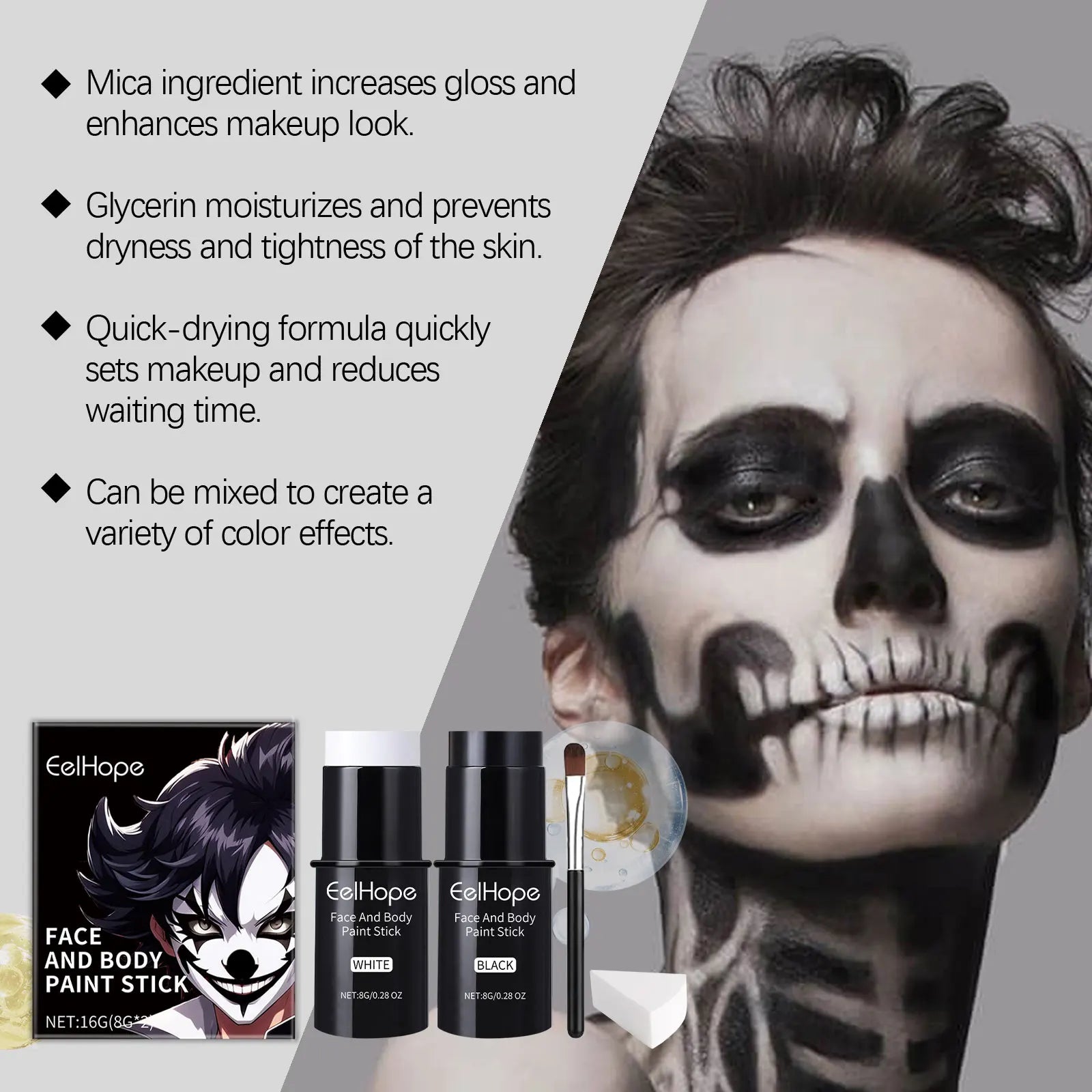 Halloween Face Paint Sticks Kit Vibrant Costume Makeup Set for Kids Adults Washable Cream-Based Face Paint for Body Art