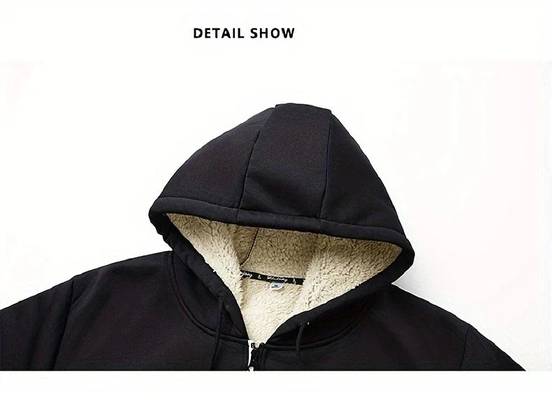 Winter Lambswool Zipper Hoodies Thicken Warm Jackets Long Sleeve Sweatshirts Casual Sports Fleece Black Coats Hooded Men Coat To