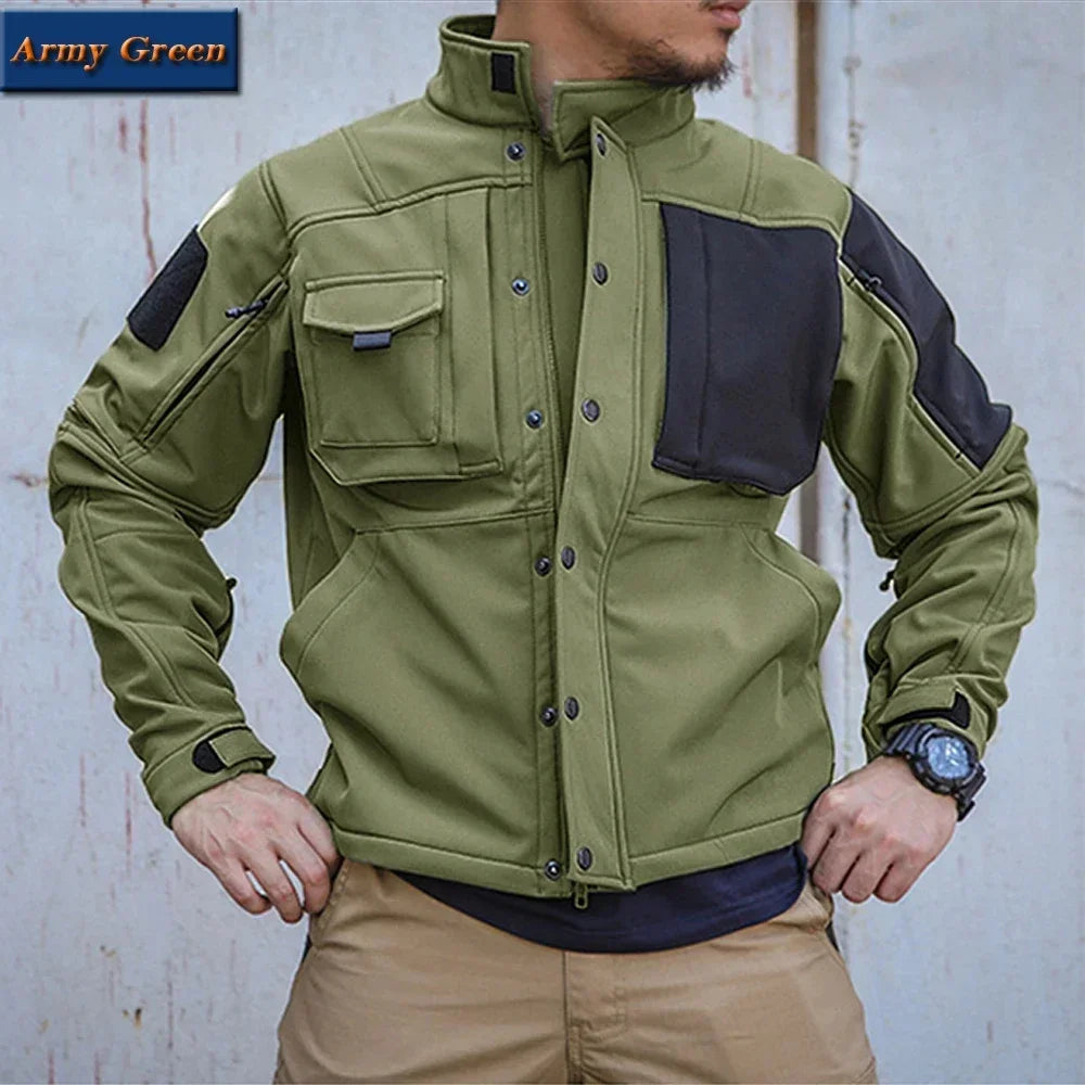 Tactical Shark Men's Soft Shell Jacket Fleece Lined Waterproof Warm Outdoor Combat Coat with Multiple Pockets Windbreaker