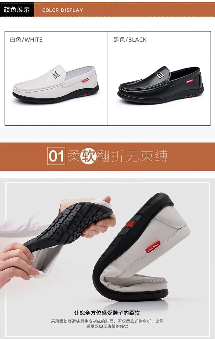 2026 New Solid Color Business Casual Shoes for Men Spring Autumn Soft Leather Shoes Male Fashion Light Driving Shoes Man