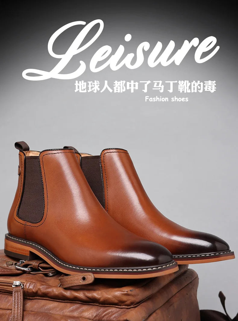 Brand Men's Chelsea Boots Genuine Cow Leather Handmade Boot Shoes Work Shoes For Formal Dress Wedding Business Party New