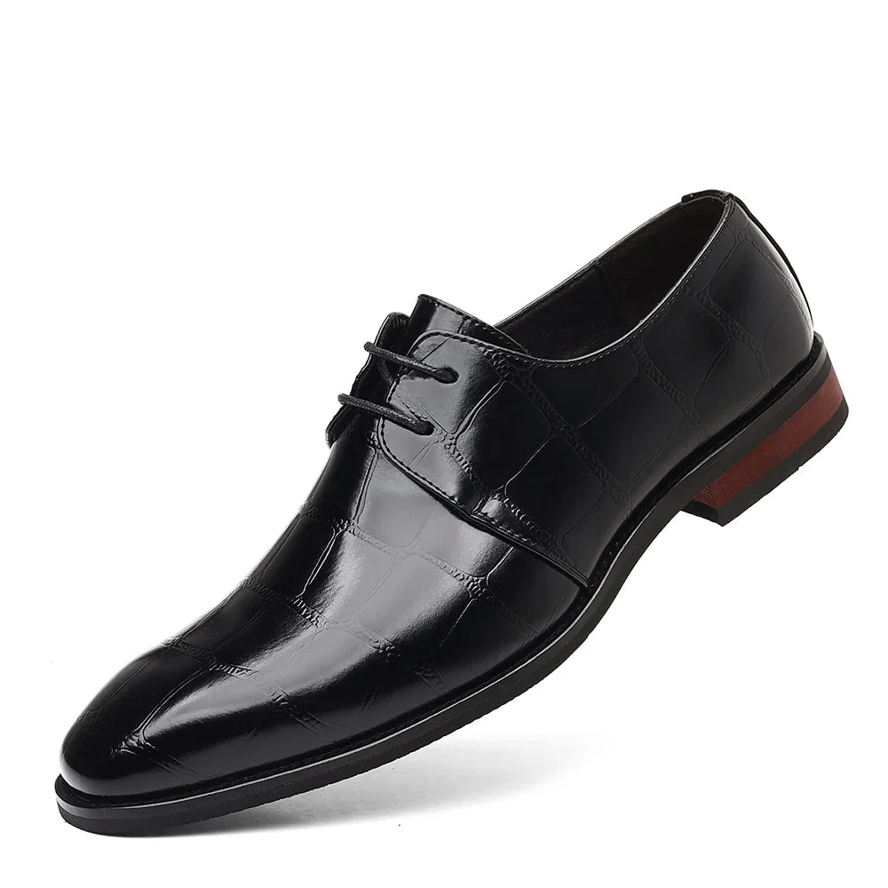 Fashionable Crocodile Print Men's Solid Color Leather Oxford Shoe Formal Business Lace -Up Office Shoe Comfortable Wedding  Shoe