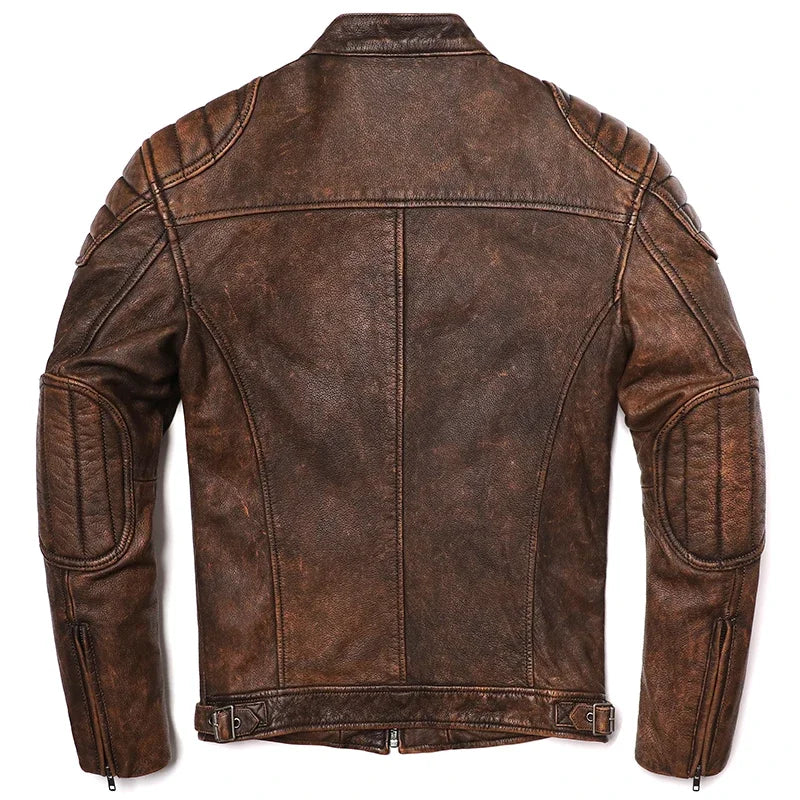 2025 Vintage Camel Yellow Genuine Leather Jacket Real Natural Cowhide Men Motorcycle Biker Coat Mens Slim Calf Skin Coat