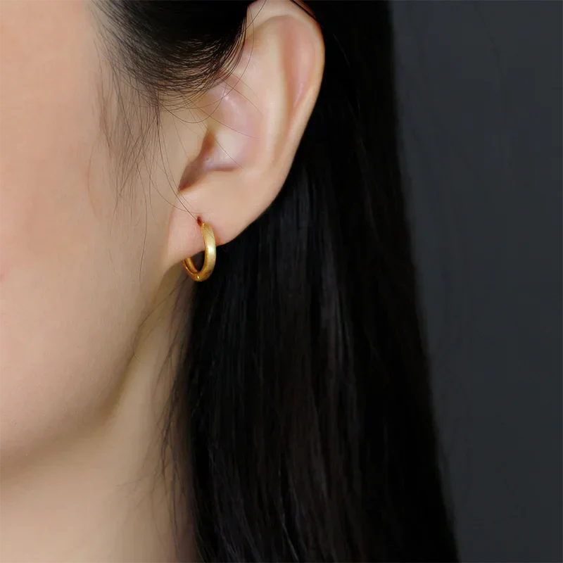 925 Sterling Silver Simple Matte Bohemian Round Ear Buckle for Women Punk Unisex Rock Hoop Earring Jewelry Accessories
