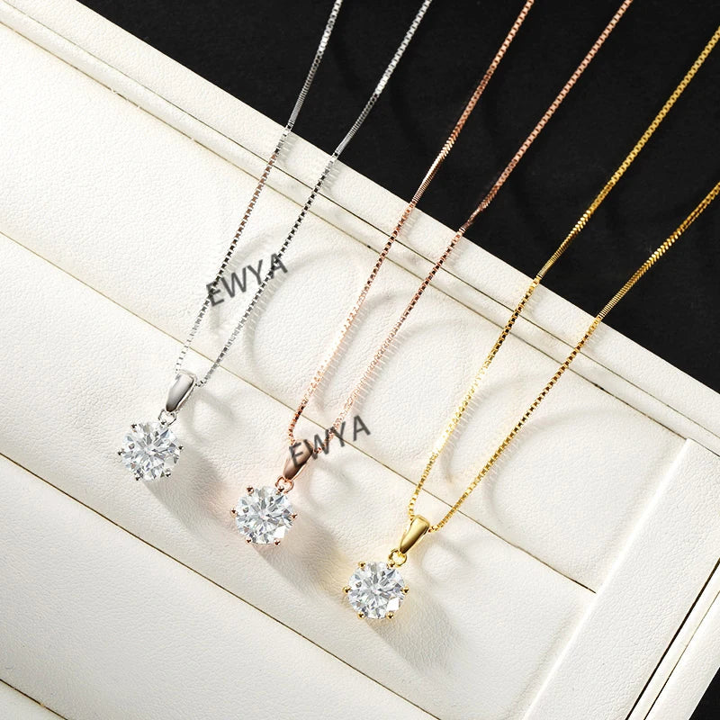 1 2 Carat Real Moissanite Pendant Necklace For Women 6 Prong 100% 925 Sterling Silver Wedding Party Bridal Fine Jewelry