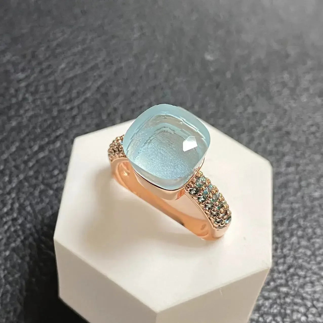 10.6mm Topaz Ring For Women Inlay Light Blue Zircon Candy Water Drop Crystal Ring Rose Gold Plated Jewelry Gift