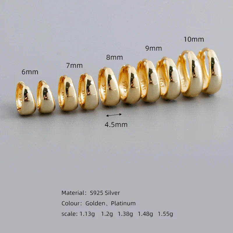 925 Sterling Silver Simple Wide Huggies Gothic Hoop Earrings for Women European Unisex Piercing Rock Jewelry Ear Buckles