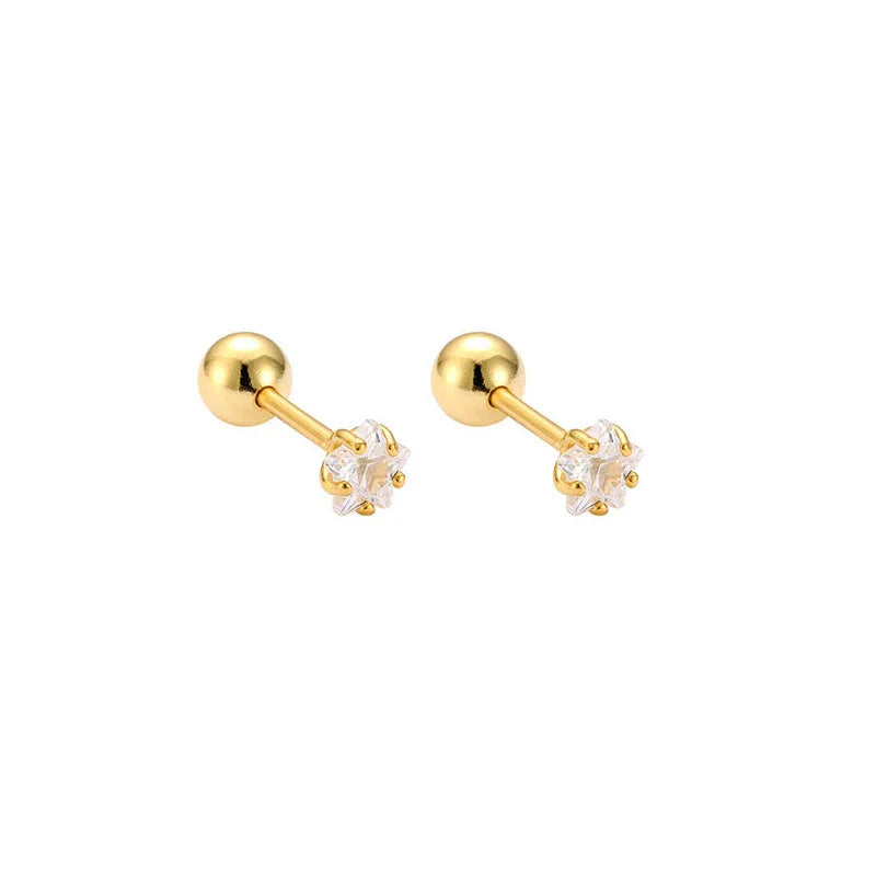 925 Sterling Silver Fashion Simple Golden Flower Beads Small Stud Earrings for Women Teen Piercing Jewelry Accessories