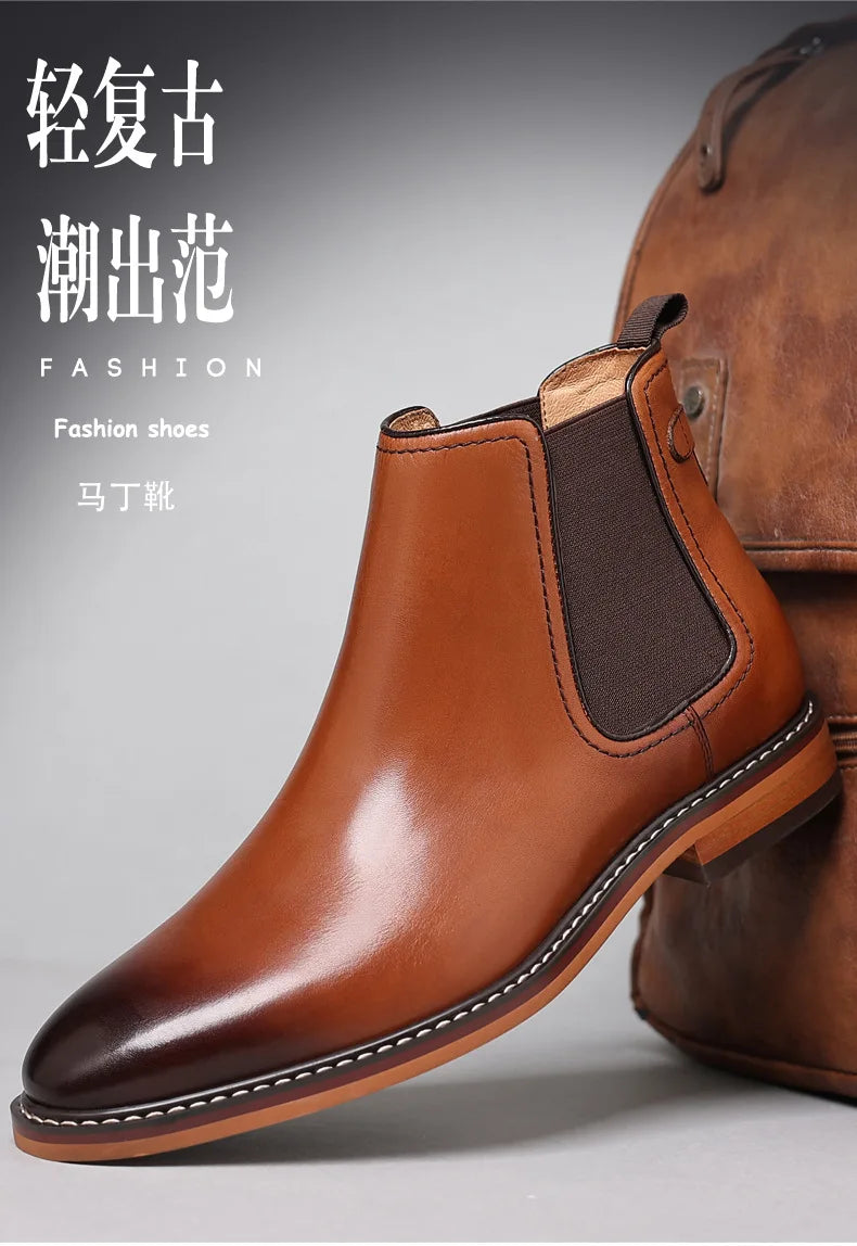 Brand Men's Chelsea Boots Genuine Cow Leather Handmade Boot Shoes Work Shoes For Formal Dress Wedding Business Party New