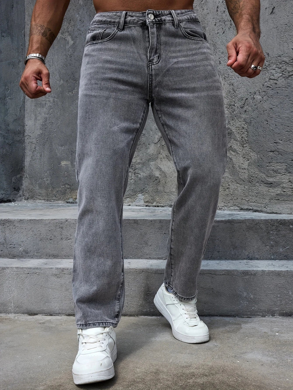 2025 Casual Men's Jeans Pants grey regular-fit Versatile trousers All Season comfort size EU 44-52 US 34-42