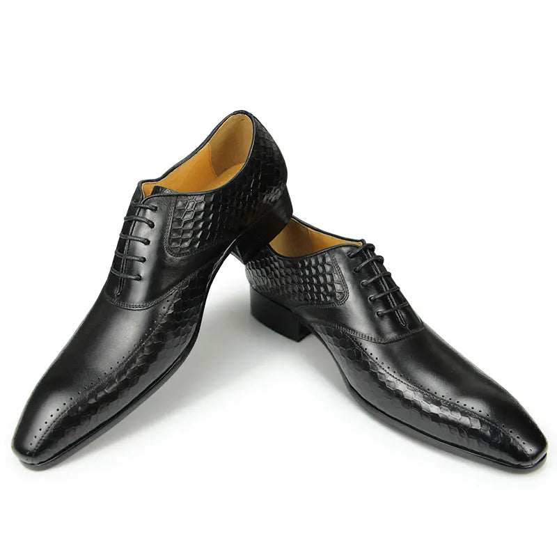 Luxury Men's Leather Shoes Leather Breathable Business Formal Shoes Wear Slip Casual Shoes High-end Height Increasing Lace Up