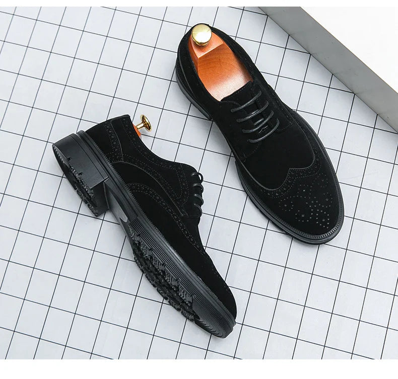 New 46 large size abrasive leather Brock carved business dress shoes for men round head lace-up casual shoes
