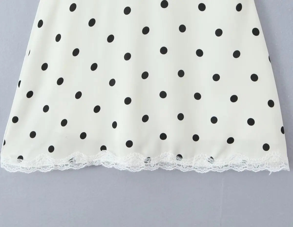 Lace Spliced Polka Dot Halter Dress Women Elegant A-line Mini Sexy Backless Dresses Summer Robe 2025