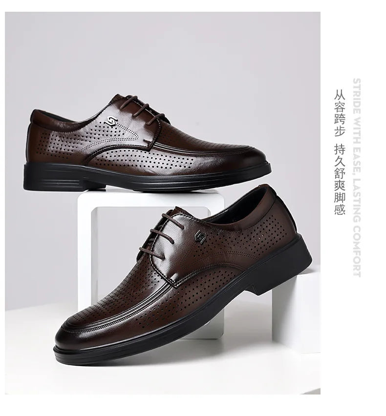 Summer New Hallow Leather Shoes for Men Solid Color Lace Fashion Business Casual Shoe Male Breathable Dress Elegant Shoes Man