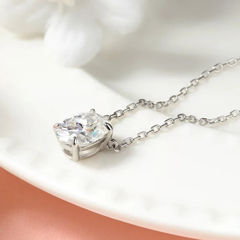 1CT 2CT 3CT Oval Cut Moissanite Necklaces for Women Jewelry 100% Real Silver Chain 925 Pandant Lab Diamond Birthday Gift