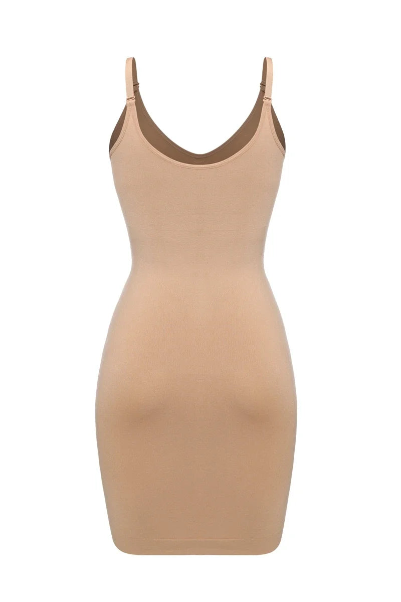 Sexy Full Slip Shapewear Women Dress V Neck Bodycon Underwear Smooth Compression Body Shaper Slimming Waist Abdomen Belly Corset